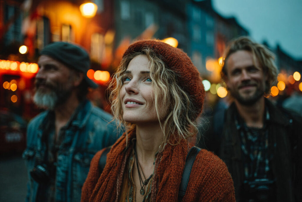 happy and fulfilled people urban setting