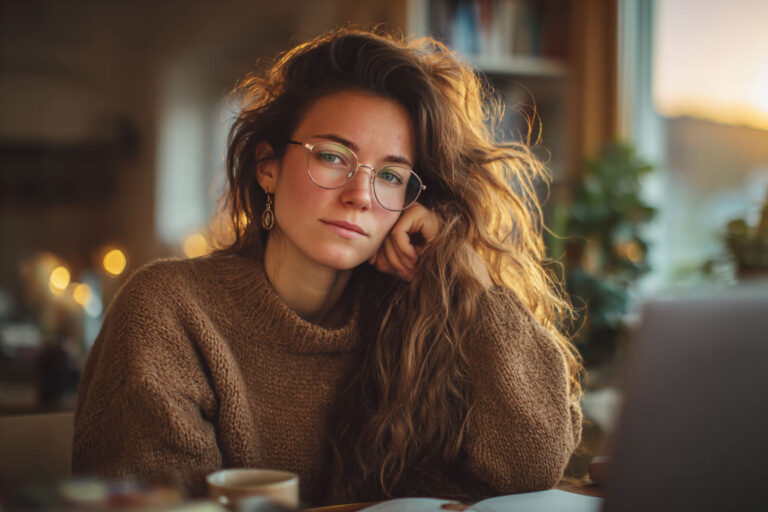 Personal development scene pretty woman sitting studying