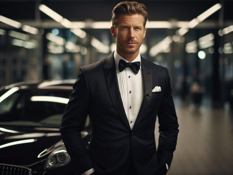 sophisticated man reminiscent James Bond tuxedo