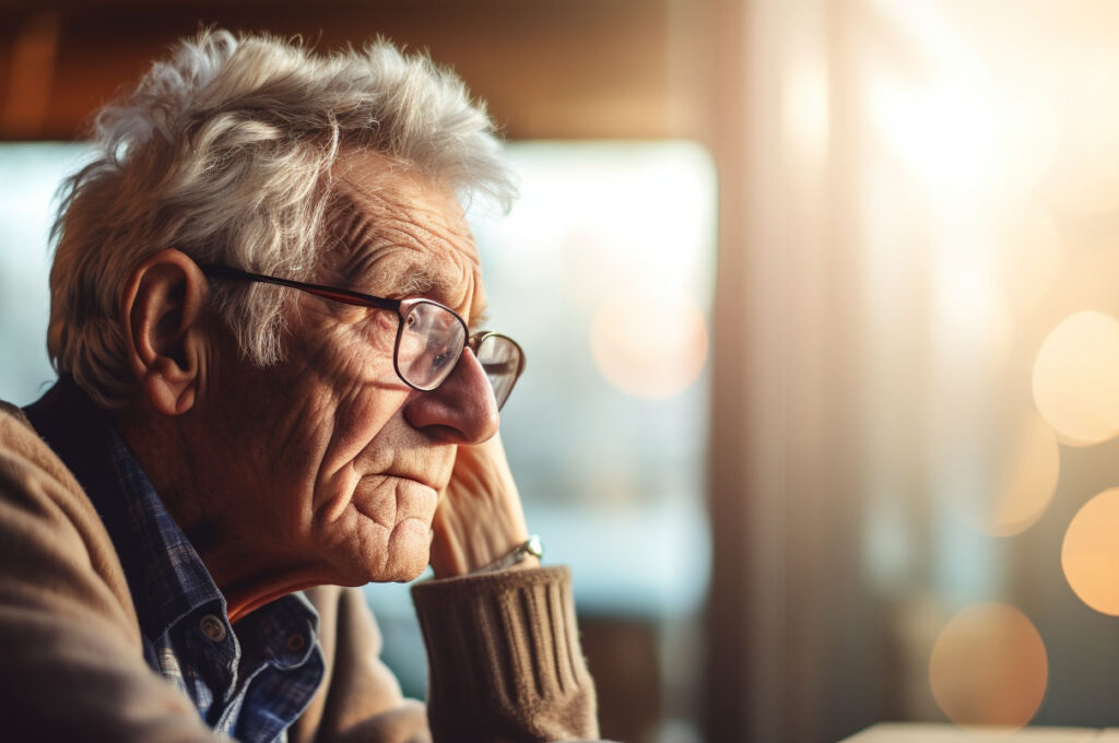 elderly man in pensive mood practicing self-reflection