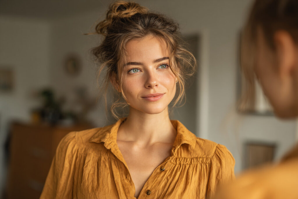 pretty looking at herself as another person